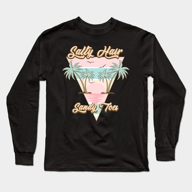 Salty Hair and Sandy Toes Summer Retro Long Sleeve T-Shirt by MuseMints